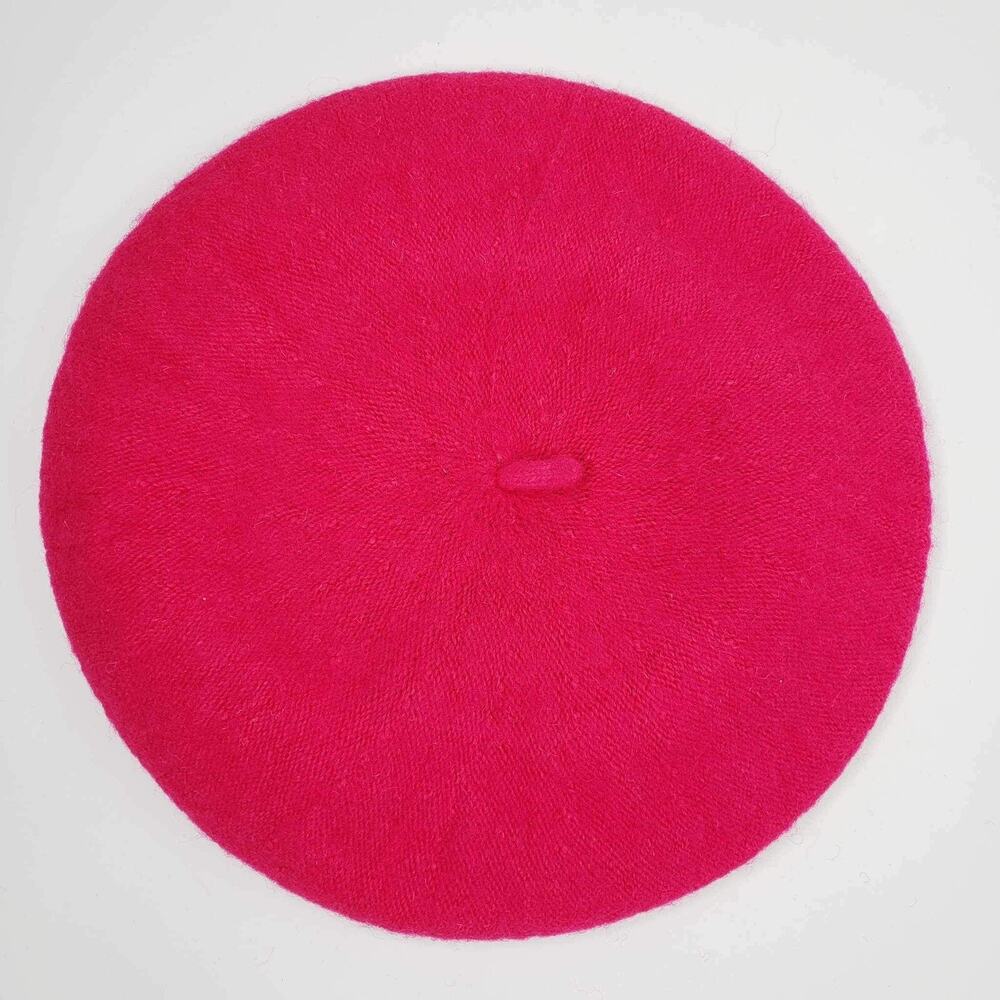 Vintage French Artist Beret Hat Wool Blend Cap Bright Pink - Picture 3 of 6